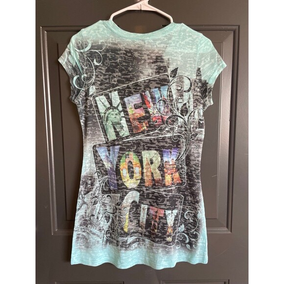Exousia X Women’s short sleeves T-shirt rhinestone NEW YORK CITY size S like new - Picture 2 of 6